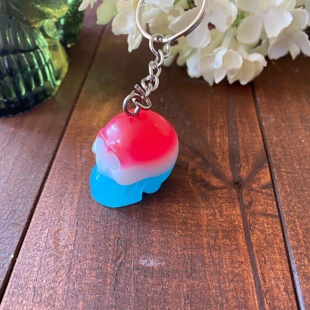 Handmade Resin America Red White Blue Skull 3” Keychain Goth Backpack Bag Charm